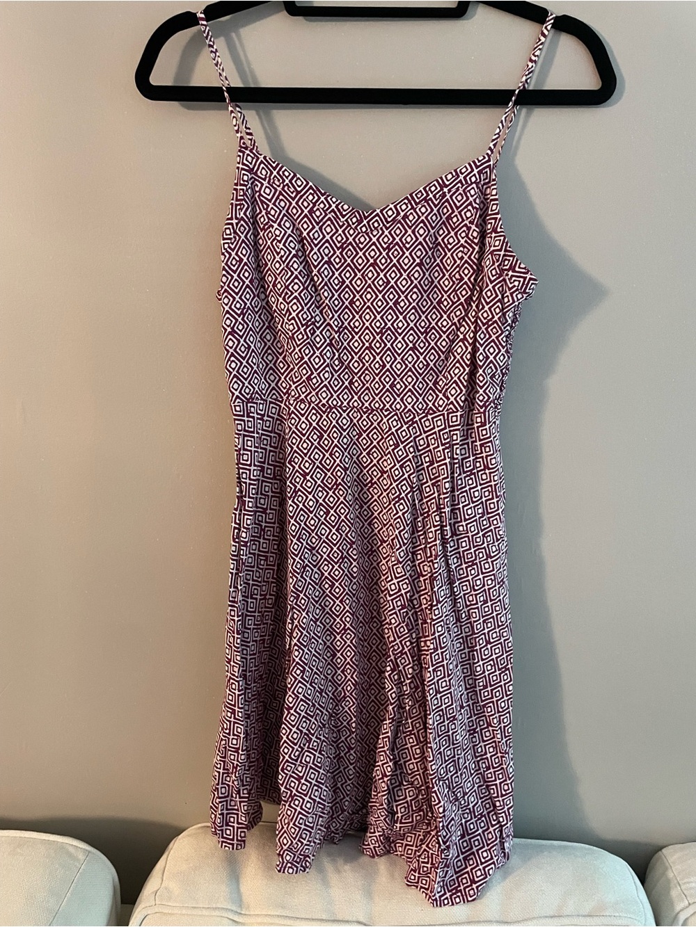 Old Navy Burgundy and White Geometric Spaghetti-Strap Mini Dress
